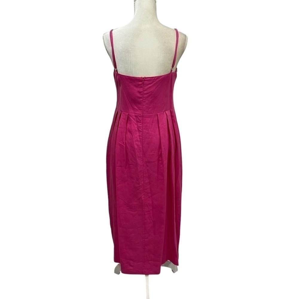 Fanm Mon LORR LINEN LATRICE DRESS Fuchsia Flower Embroidered Pleats Pockets $389 - Picture 7 of 12